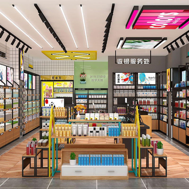 精品化妝品陳列柜連鎖美妝店貨架商場(chǎng)展示架