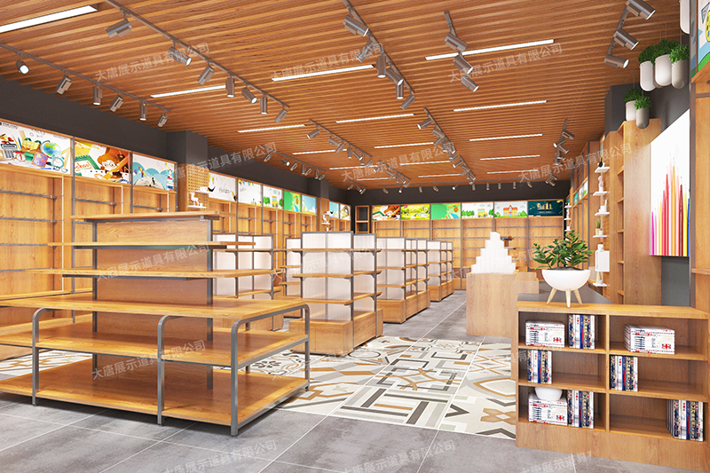蘿崗文具店貨架，文具貨架， 文具店道具，文具中島柜， 文具店貨架靠墻，大唐展示貨架