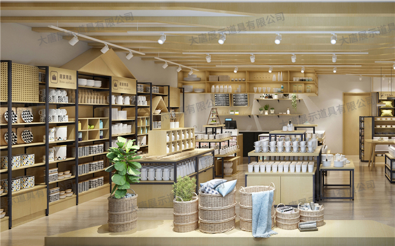 河南家居百貨店貨架,鋼木貨架,商品展示貨架