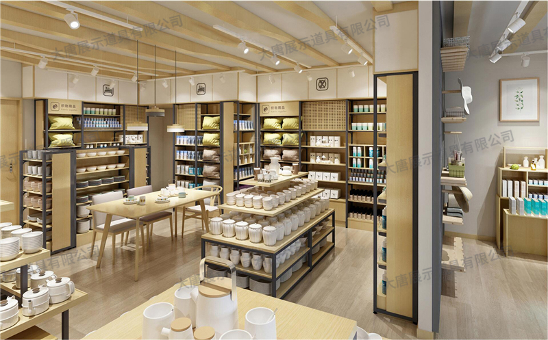 河南家居百貨店貨架,鋼木貨架,商品展示貨架