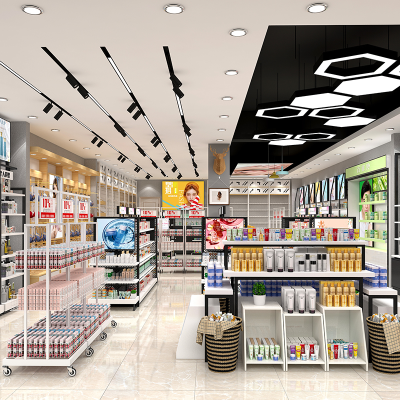 美妝展示架商場(chǎng)連鎖彩妝貨柜精品現(xiàn)代面膜護(hù)膚多層置物架美甲柜子