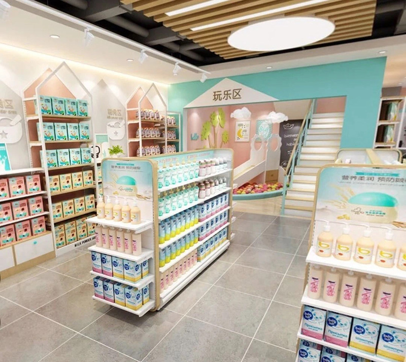 定制孕嬰店展示架,母嬰貨架定制,嬰童展示架,大唐陳列架