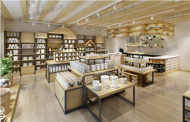 河南家居百貨店貨架,鋼木貨架,商品展示貨架
